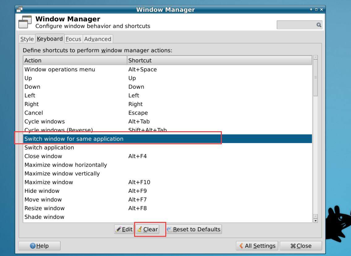 Settings in Window Manager